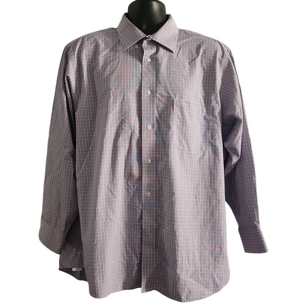 Eagle Shirtmakers Men's Size XL Purple White Check Long Sleeve Button Down Shirt